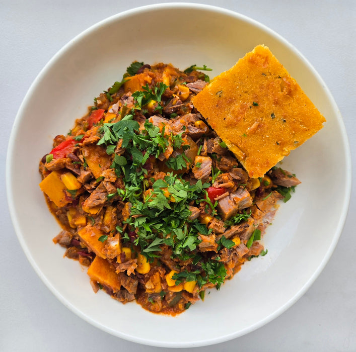 Beef Brisket Chili | Cheddar Chive Corn Bread