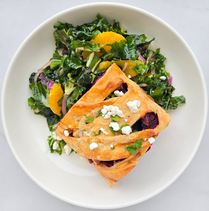 Beet & Goat Cheese Strudel | Kale & Orange Salad