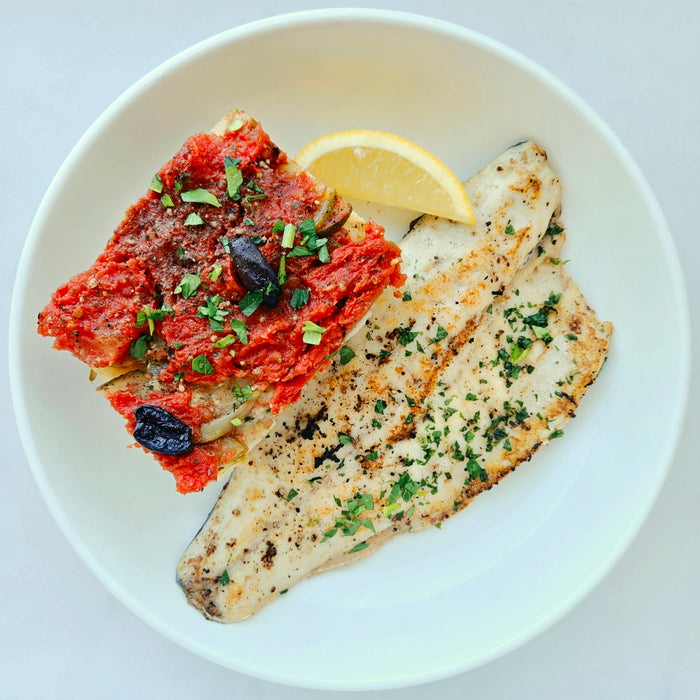Lemon Garlic Branzino | Mediterranean Potato Tian