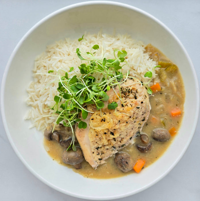 Chicken Fricassée with Mushrooms & Thyme | Steamed Basmati