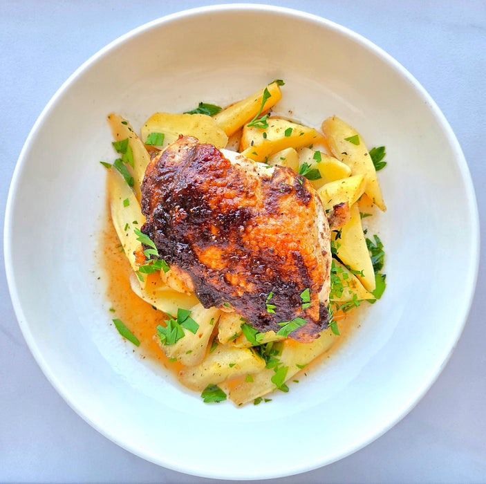 Fig-Glazed Chicken | Roasted Parsnips & Honey-Thyme Jus