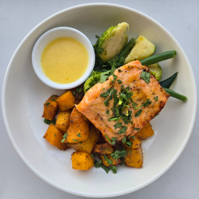 Honey Orange Glazed Salmon | Fall Greens | Roasted Squash