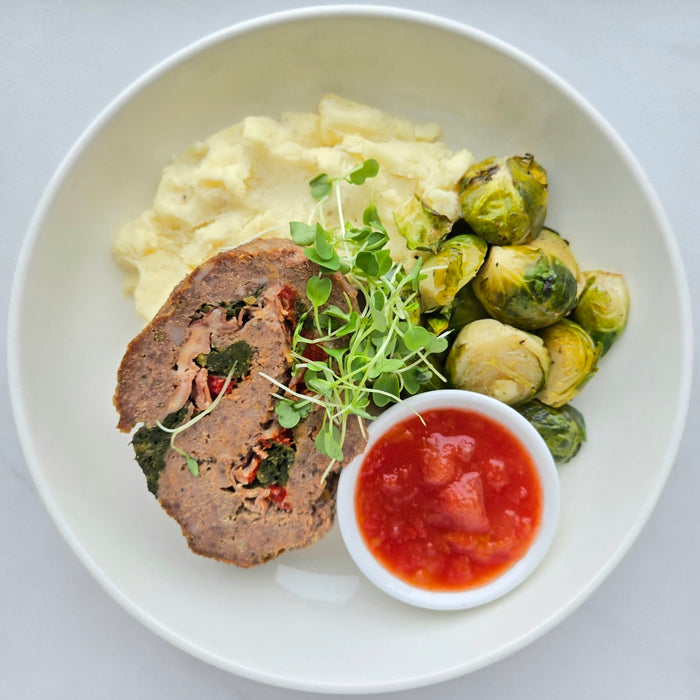 Epicuria Classic Meatloaf | Roasted Brussel’s Sprouts | Yukon Mashed