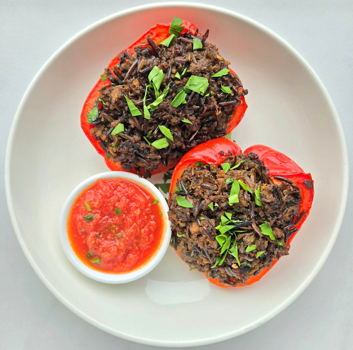 Beef & Mushroom Stuffed Peppers | Wild Rice | Tomato Sauce