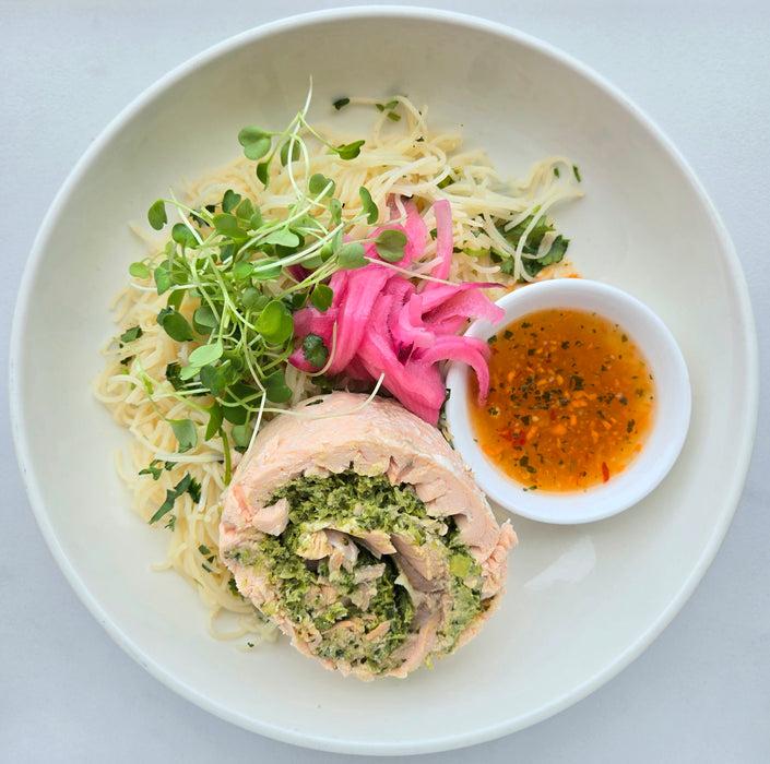 Thai Salmon Roulade | Lemongrass | Nuoc Cham | Pickled Red Onion | Rice Noodles