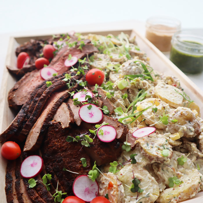 Grilled Latin Flank Steak | Roasted Potato Salad with Smoked Cheddar