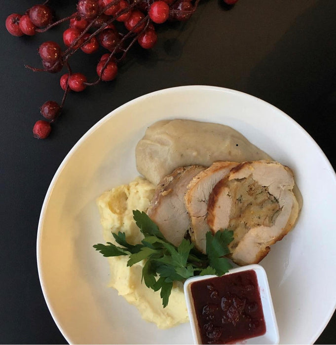 Roast Turkey Breast | Artisan Herb Bread Stuffing | Pan Gravy | Potato Purée